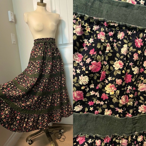 Vintage Dresses & Skirts - Gorgeous vintage tiered floral prairie skirt xs/s